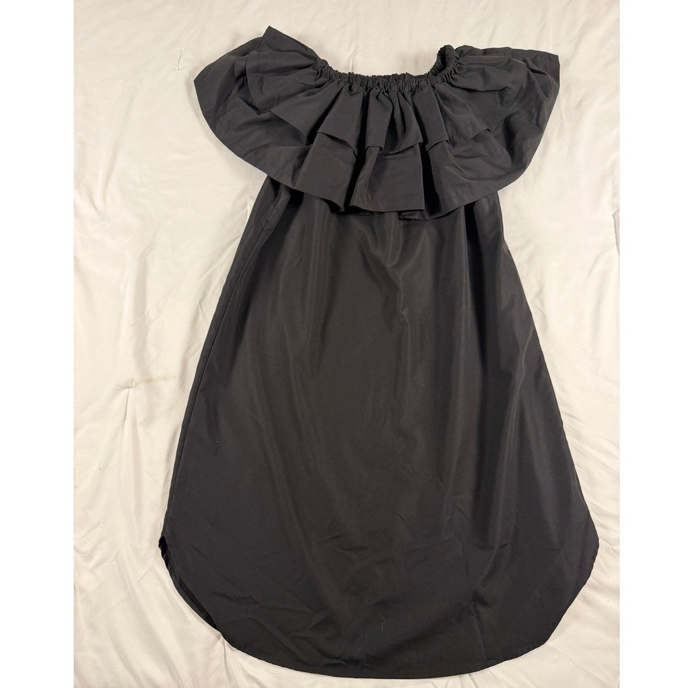 Eclipse Black Off The Shoulder Ruffle Tiered Mini Shift Dress High Low‎ Hem